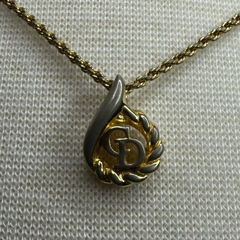 Christian Dior CD-Logo Design Pendant Necklace Golden